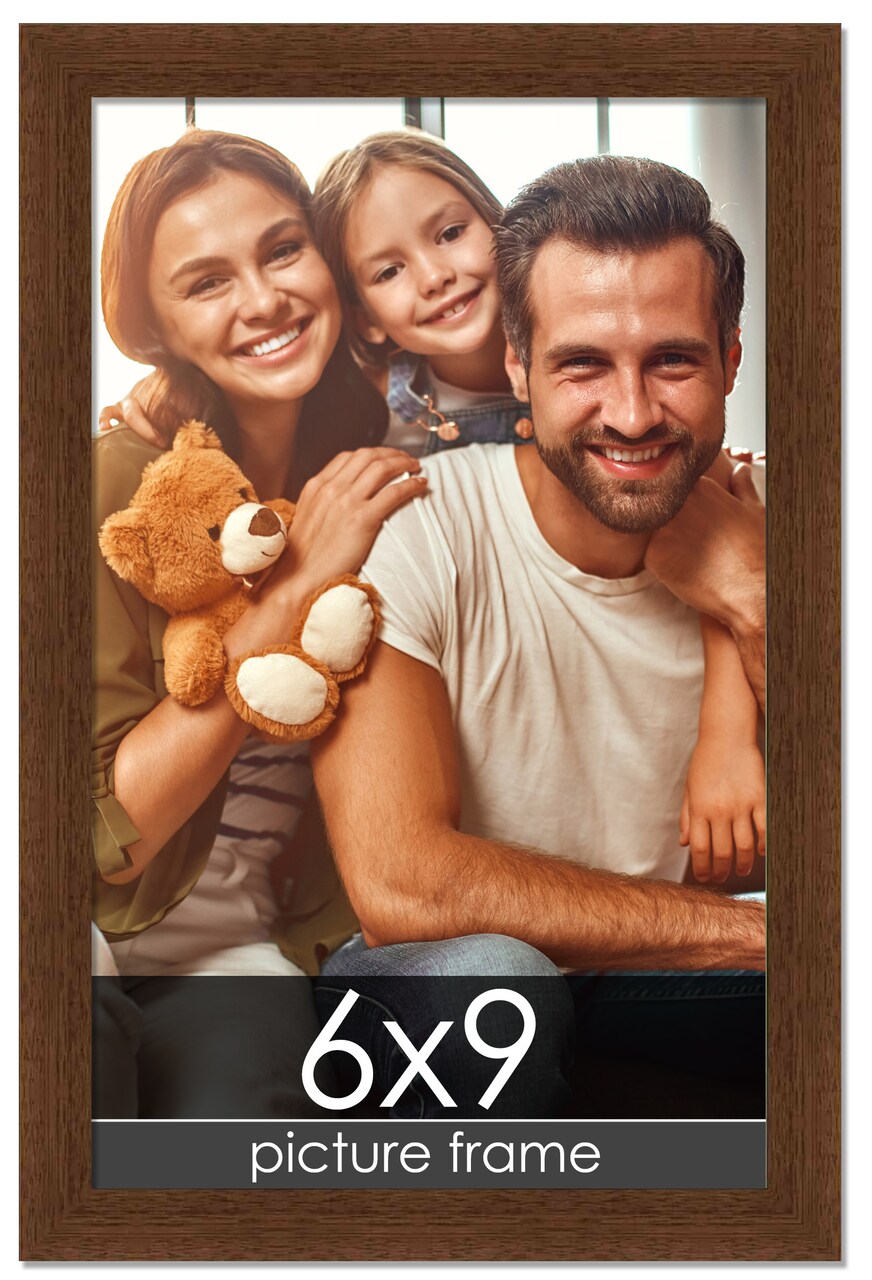 Photo Size Simple Brown Picture Frame - UV Acrylic, Foam Board Backing, Hanging Hardware